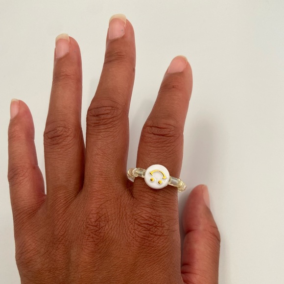 Handmade Trendy Y2K Inspired Smiley Face Glass Bead Stackable Stretch Ring - Picture 5 of 5